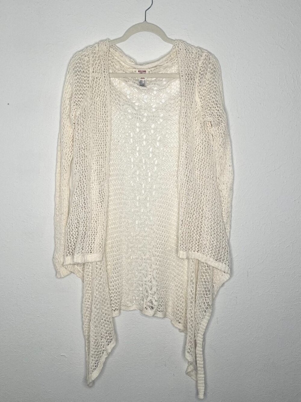 Womens Mossimo White Open Front Knit Waterfall Duster Cardigan Cotton Size Large